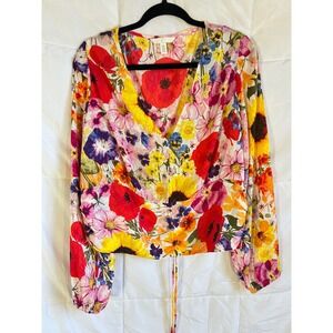 H&M Floral Print Wrap Long Sleeve Blouse‎ Women XL